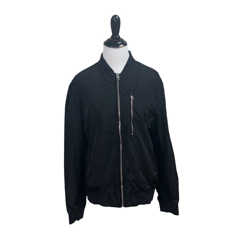 H & M Women's S Small Bomber Jacket Classic Lightweight Full Zip Black Grunge